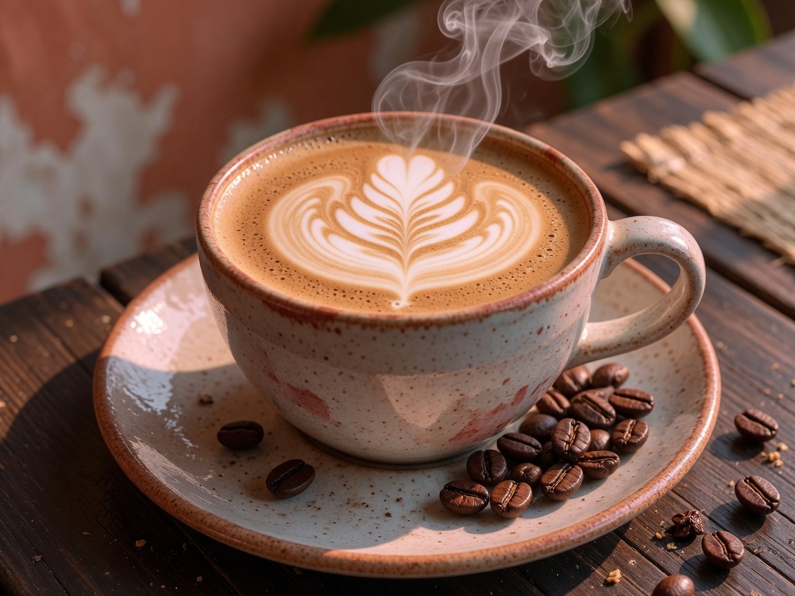 Latte con arte en taza de cerámica
