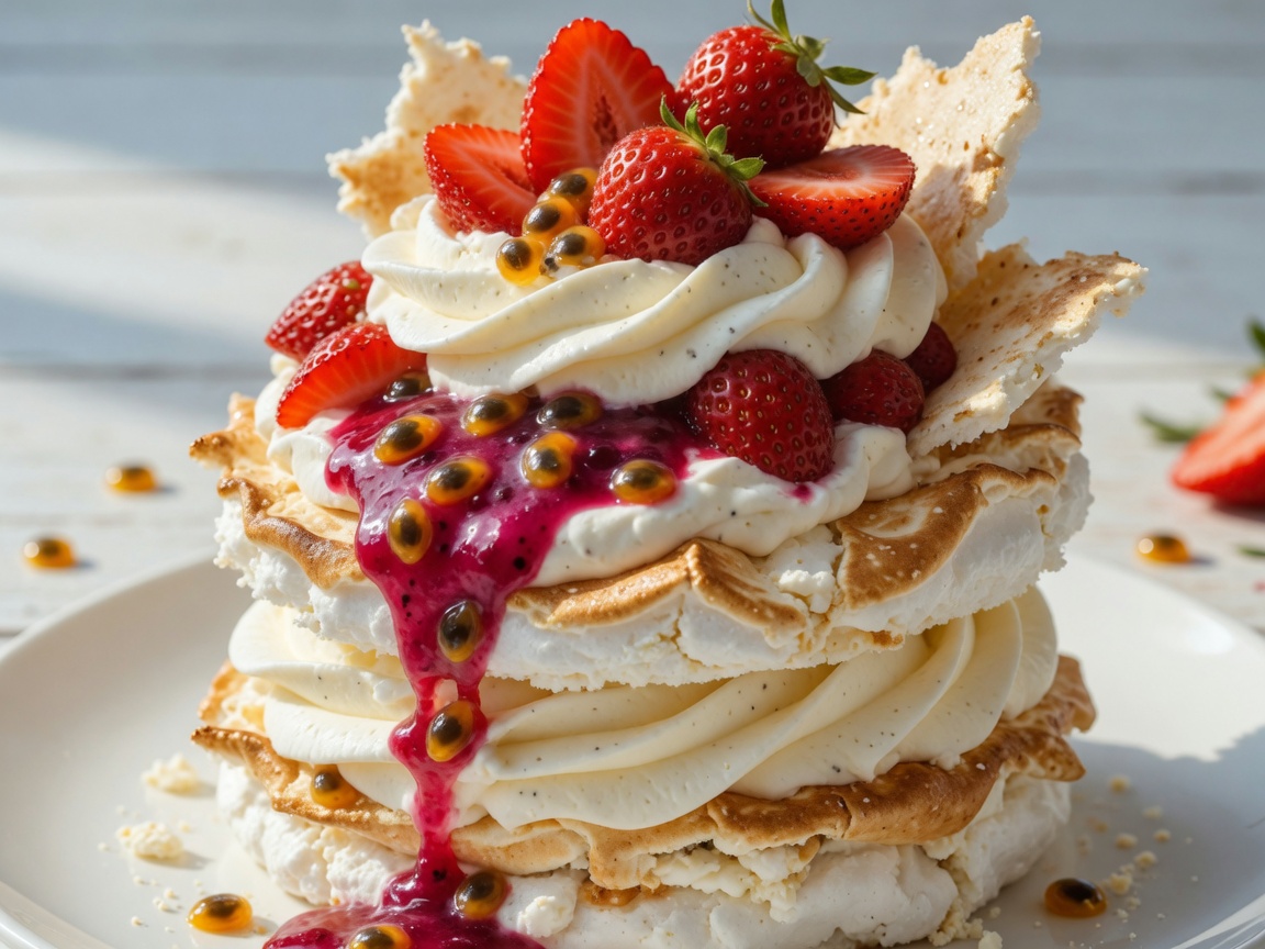 Merengón con crema, fresa y maracuyá